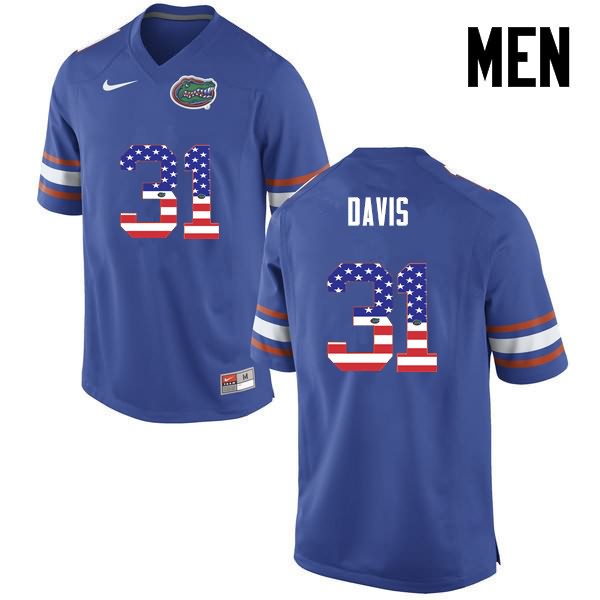 Men's NCAA Florida Gators Shawn Davis #31 Stitched Authentic USA Flag Fashion Nike Blue College Football Jersey NRE1065CU